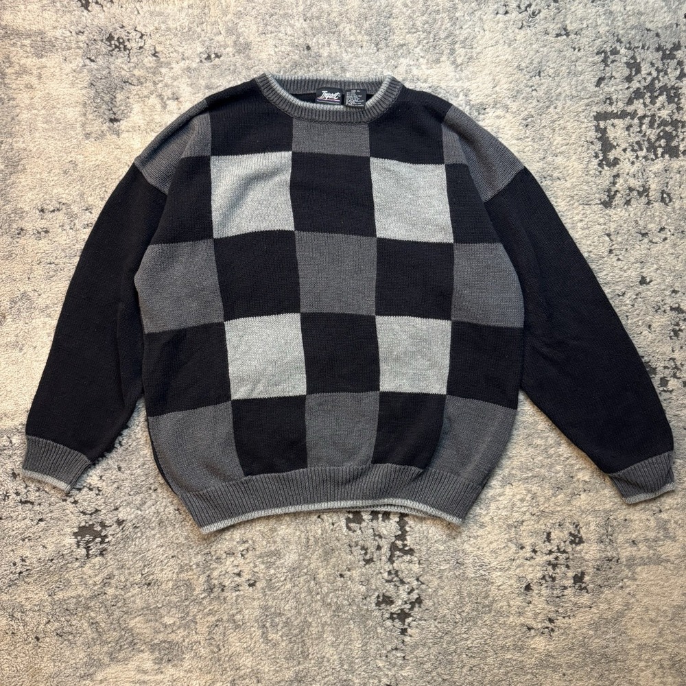 Vintage 90s Impact Sweater Mens L Checkered Knit Grunge Streetwear‎